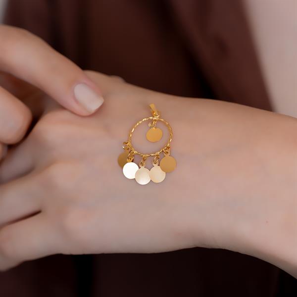 14K Solid Gold Plain Sequined Pendant