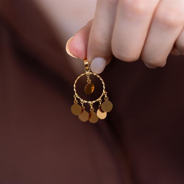 14K Solid Gold Plain Sequined Pendant