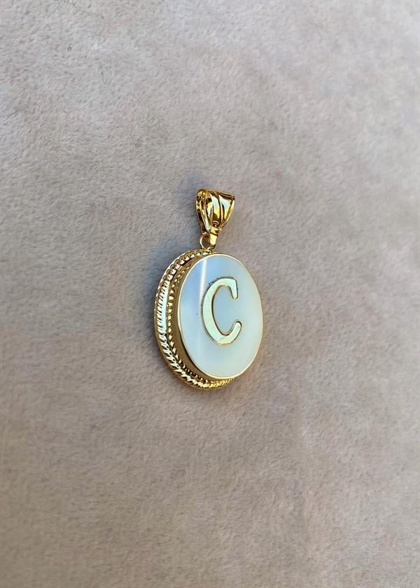 14 Ayar Altın C Harf Sedef Kolye Ucu