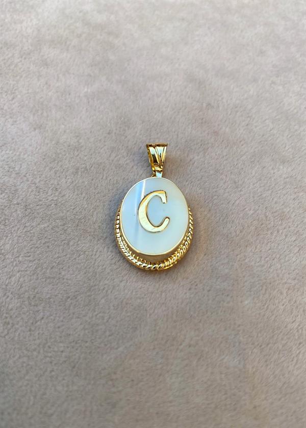 14 Ayar Altın C Harf Sedef Kolye Ucu
