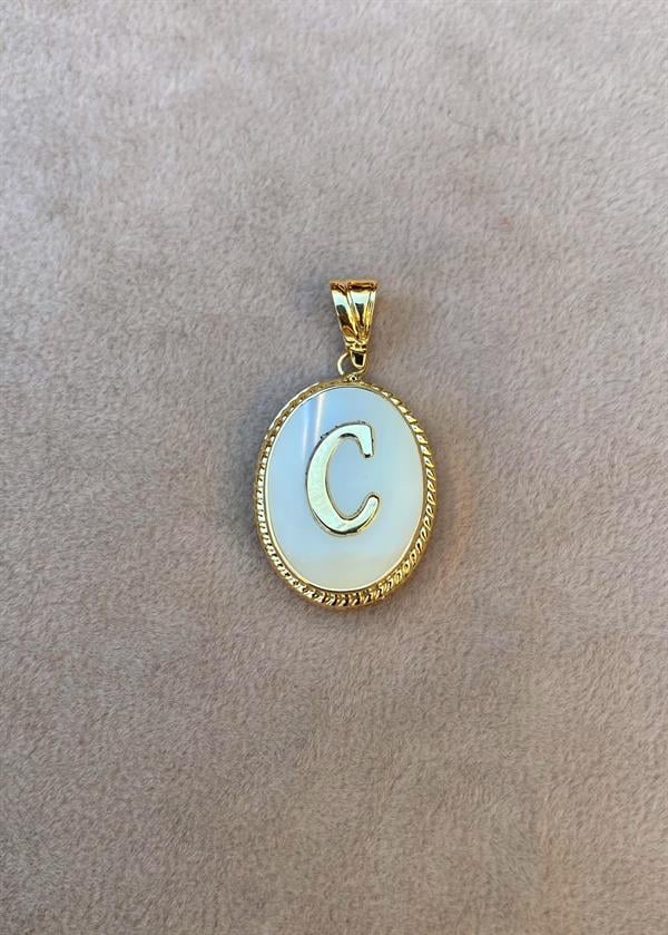 14 Ayar Altın C Harf Sedef Kolye Ucu