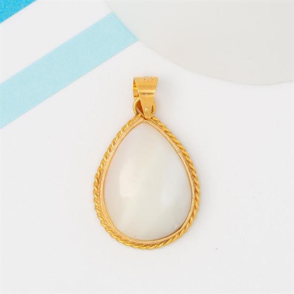 14K Solid Gold Mother of Pearl Stone Drop Necklace