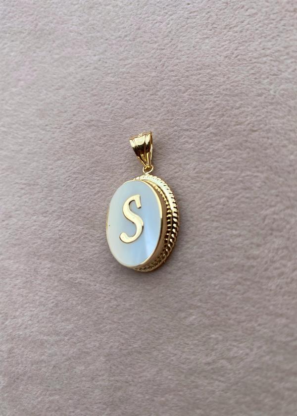 14 Ayar Altın S Harf Sedef Kolye Ucu