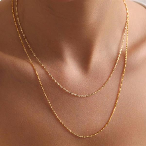 14K Solid Gold Singapore Rope Combination Chain Necklace