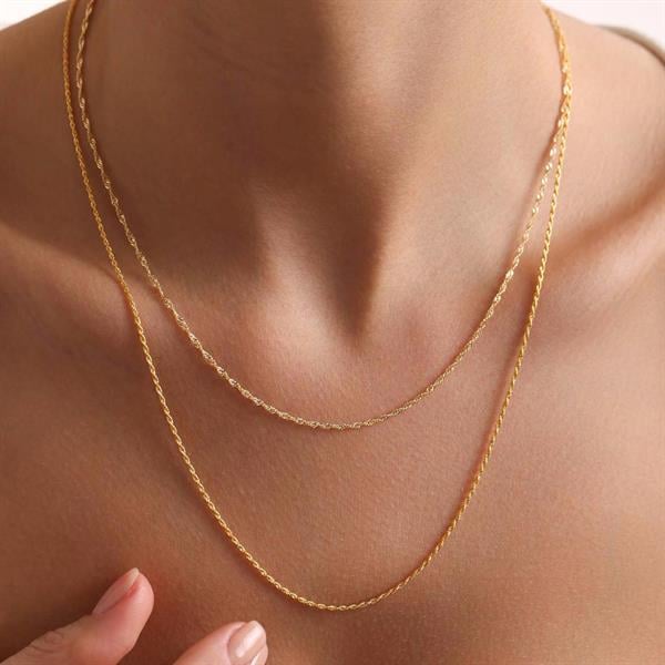 14K Solid Gold Singapore Rope Combination Chain Necklace