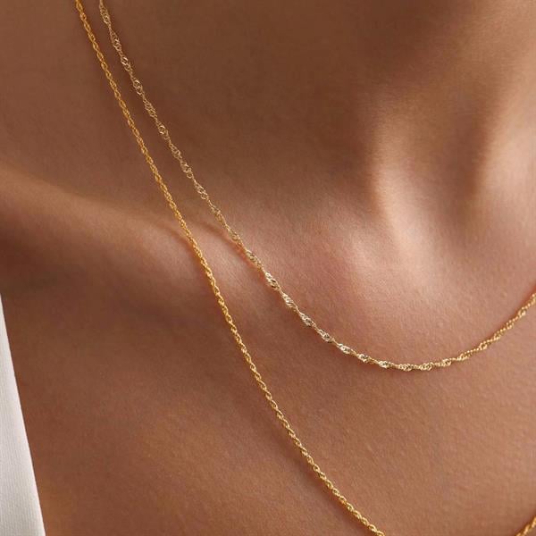 14K Solid Gold Singapore Rope Combination Chain Necklace