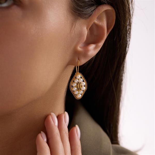 14 Ayar Altın Sıralı İncili Küpe