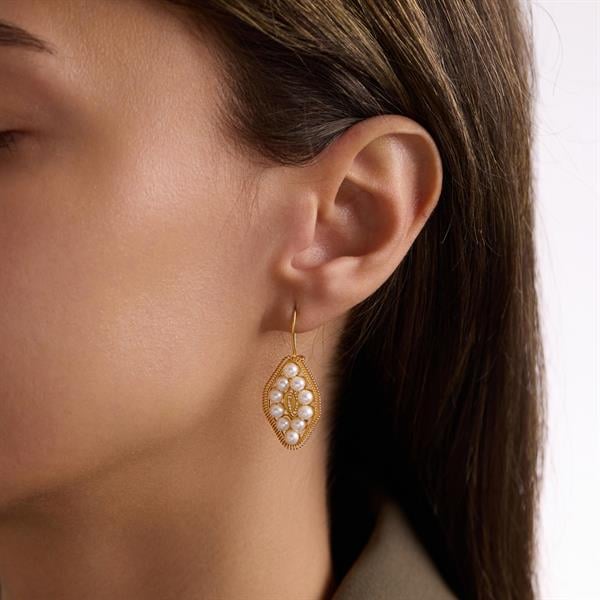 14 Ayar Altın Sıralı İncili Küpe