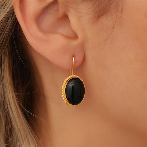 14 Ayar Altın Siyah Taşlı Küpe