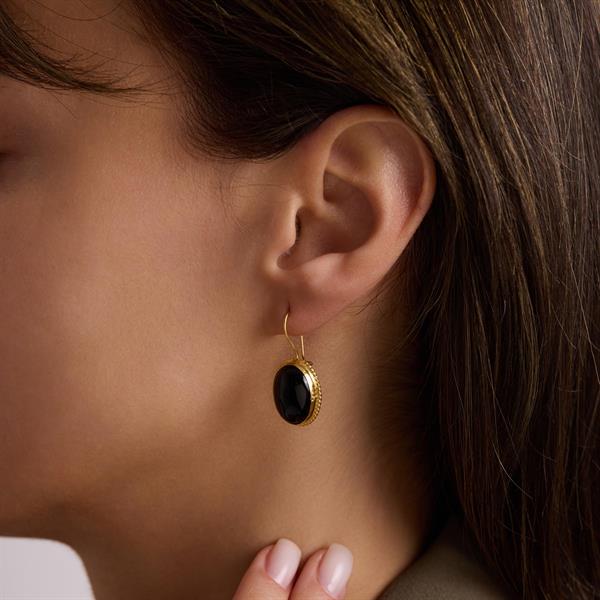 14 Ayar Altın Siyah Taşlı Küpe