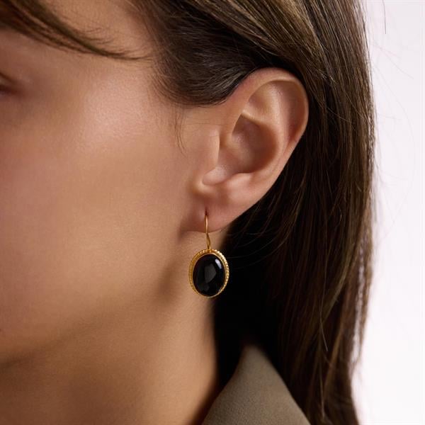 14 Ayar Altın Siyah Taşlı Küpe