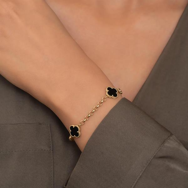 14 Ayar Altın Siyah Yonca Bileklik