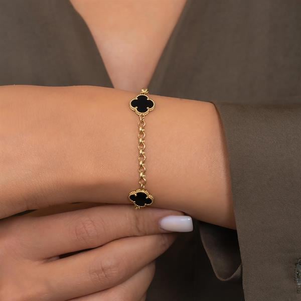 14 Ayar Altın Siyah Yonca Bileklik