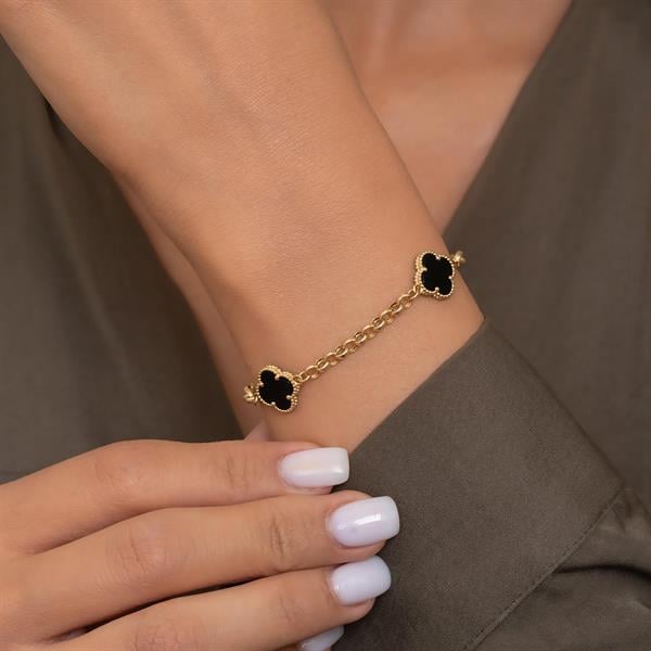 14 Ayar Altın Siyah Yonca Bileklik