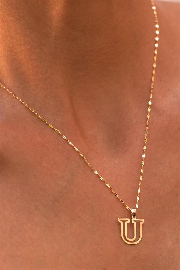 14 Ayar Altın U Harf Soft Kolye