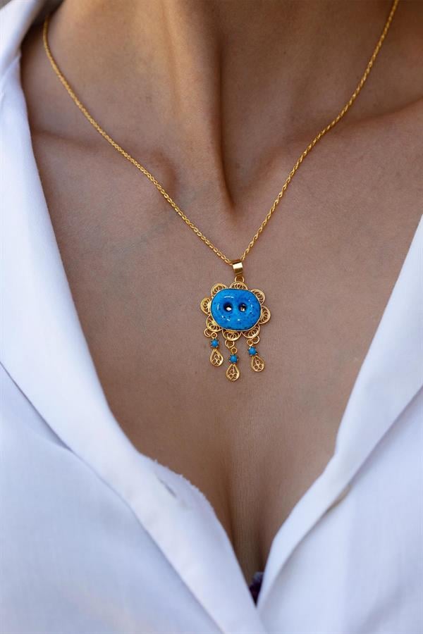 14 Ayar Altın Süryani Gözü Kolye Çift Gözlü Telkari