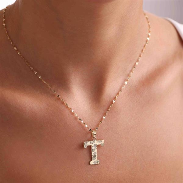 14 Ayar Altın T Harf Füzyon Kolye