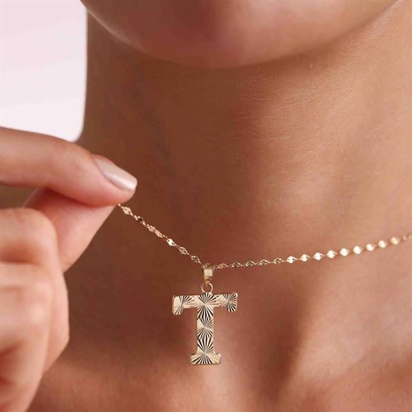 14 Ayar Altın T Harf Füzyon Kolye