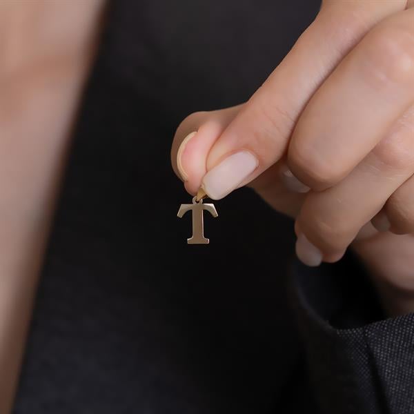 14 Ayar Altın T Harf Sade Kolye Ucu