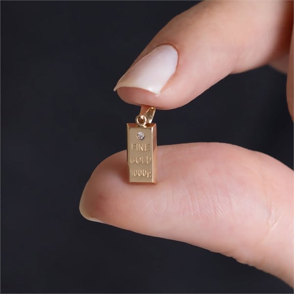 14 Ayar Altın Taşlı Külçe Kolye Ucu 1,30 mm