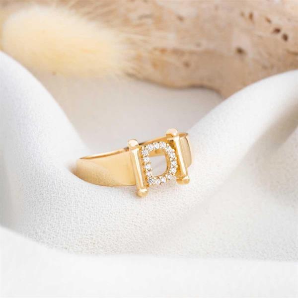 14 Ayar Altın Taşlı D Harf Yüzük