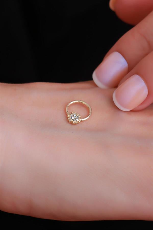 14 Ayar Altın Taşlı Güneş Halka Piercing