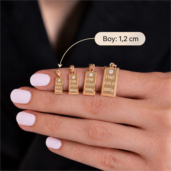 14 Ayar Altın Taşlı Külçe Kolye Ucu 1,2 cm