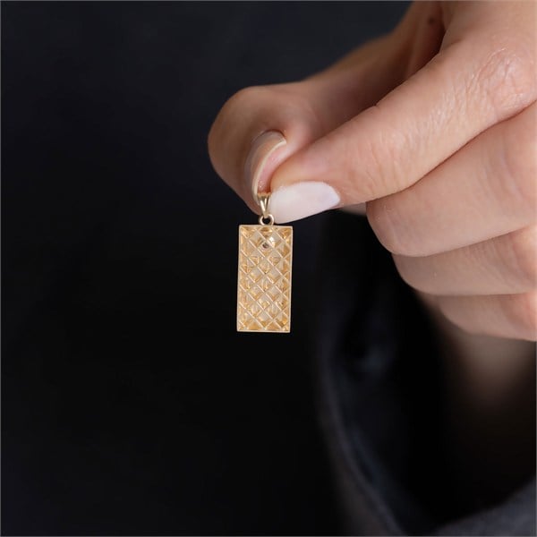 14 Ayar Altın Taşlı Külçe Kolye Ucu 2,4 cm