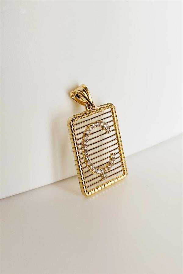 14 Ayar Altın Ç Harf Telli Taşlı Kolye Ucu