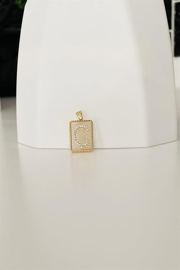 14 Ayar Altın Ç Harf Telli Taşlı Kolye Ucu