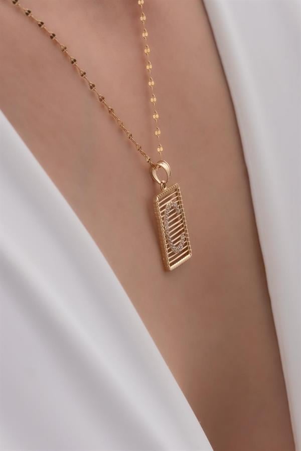 14K Solid Gold C Letter Necklace with Stones