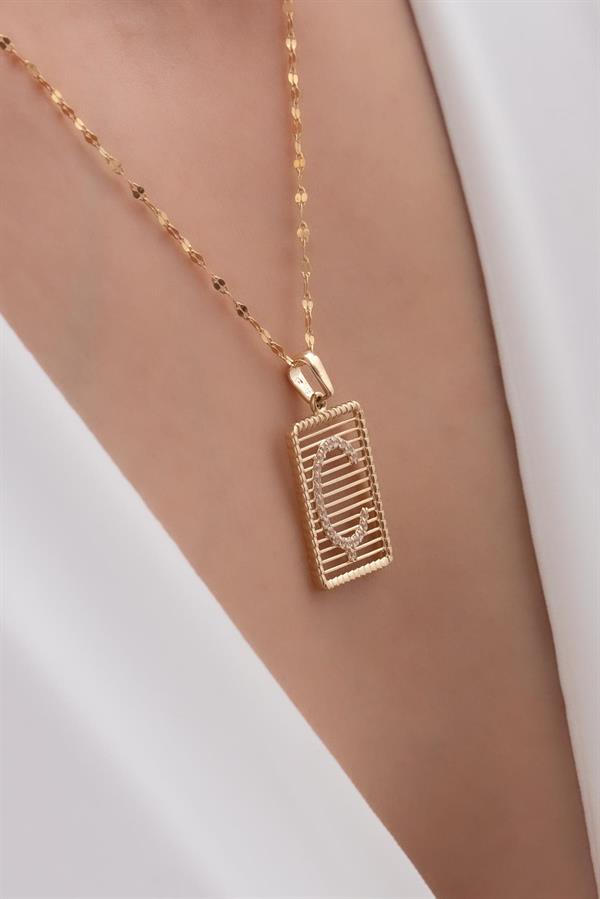 14K Solid Gold Letter C Wire Stone Necklace