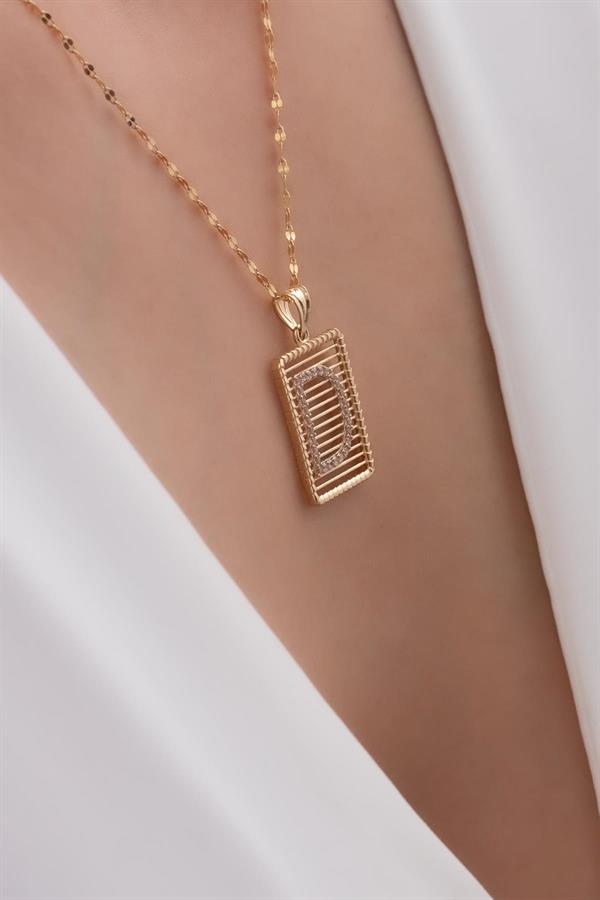 14K Solid Gold D Letter Necklace with Stones