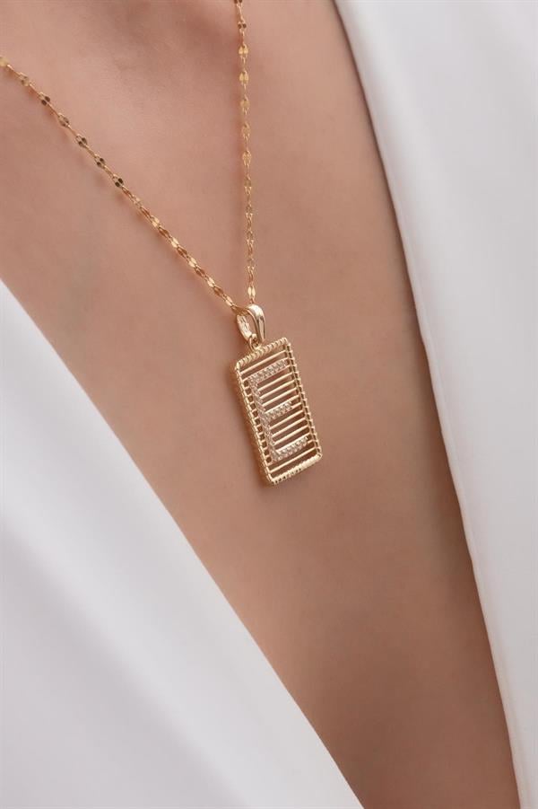 14K Solid Gold Letter E Wire Stone Necklace