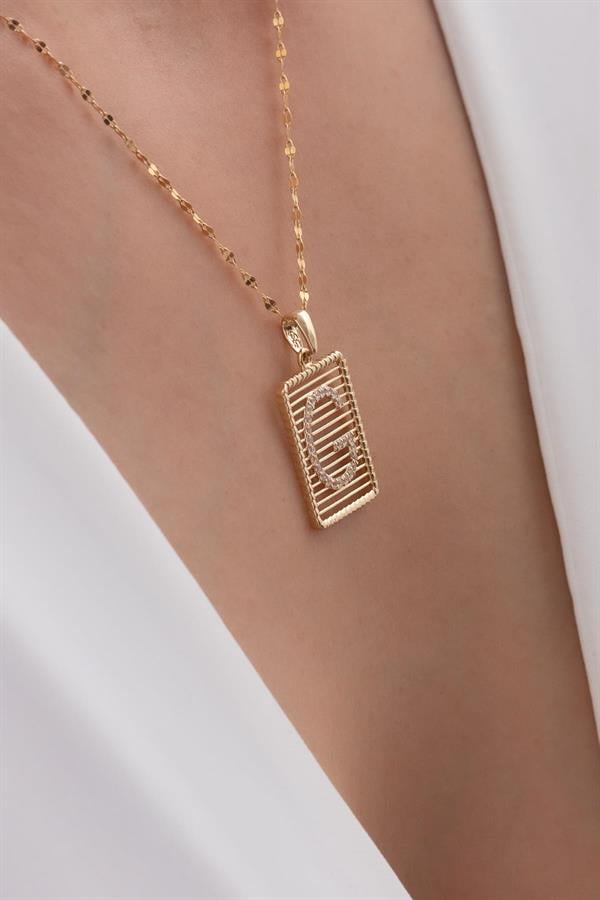 14K Solid Gold Letter G Wire Stone Necklace