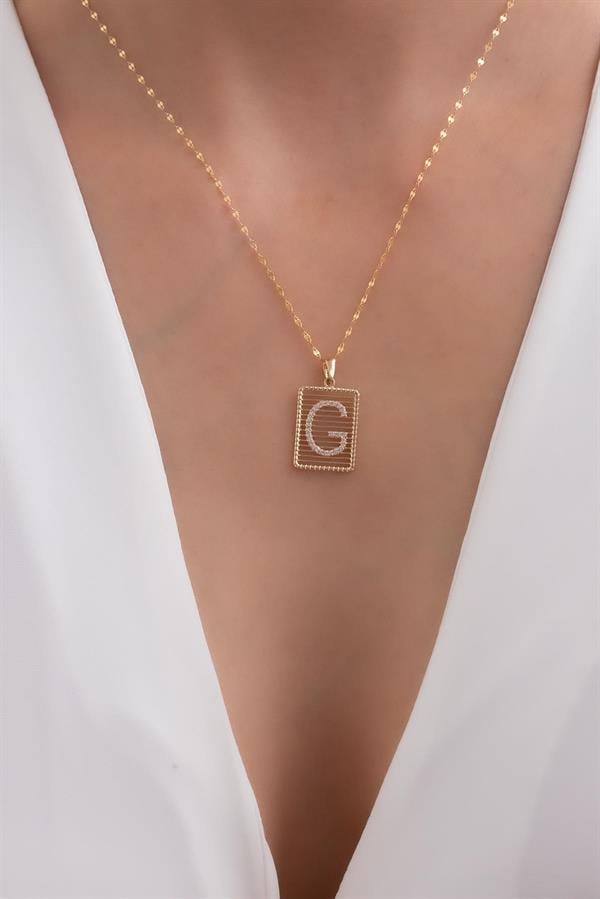 14K Solid Gold Letter G Wire Stone Necklace