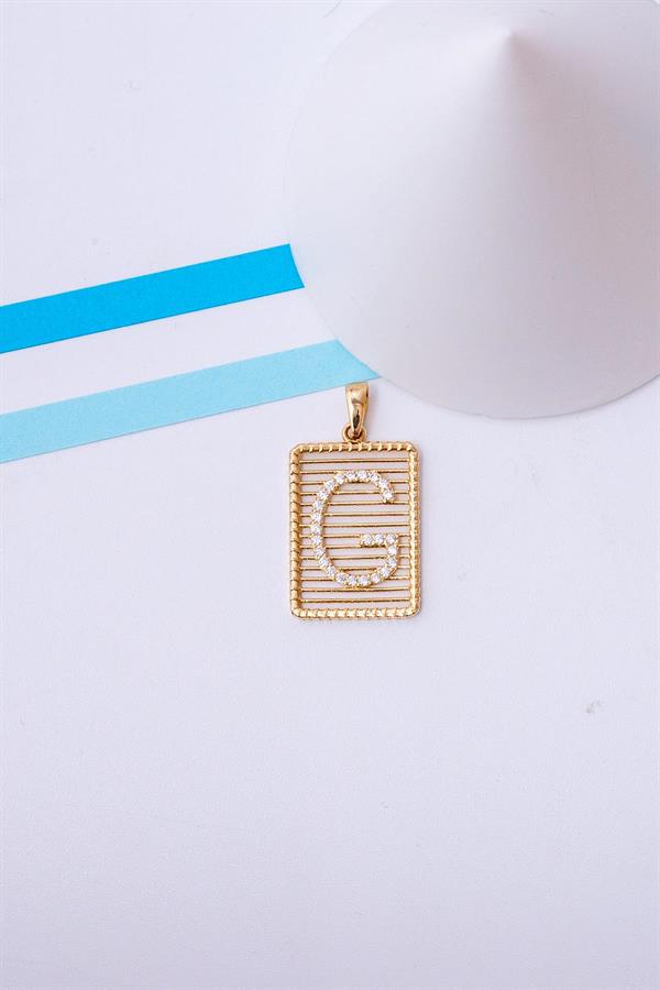 14 Ayar Altın G Harf Telli Taşlı Kolye Ucu