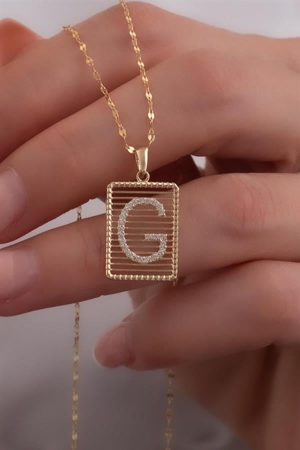 14K Solid Gold Letter G Wire Stone Necklace