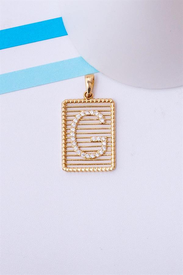 14 Ayar Altın G Harf Telli Taşlı Kolye Ucu