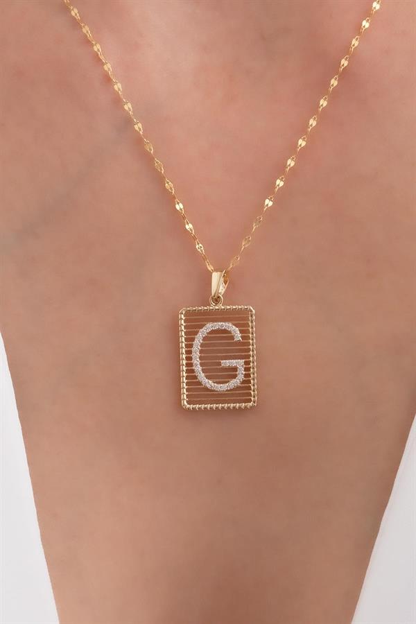14K Solid Gold Letter G Wire Stone Necklace