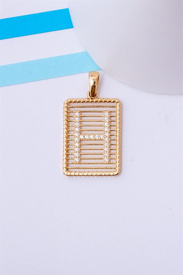 14 Ayar Altın H Harf Telli Taşlı Kolye Ucu