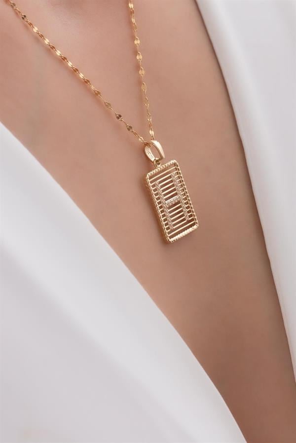 14K Solid Gold H Letter Wire Stone Necklace