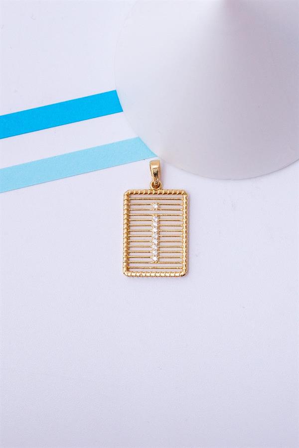 14 Ayar Altın i Harf Telli Taşlı Kolye Ucu