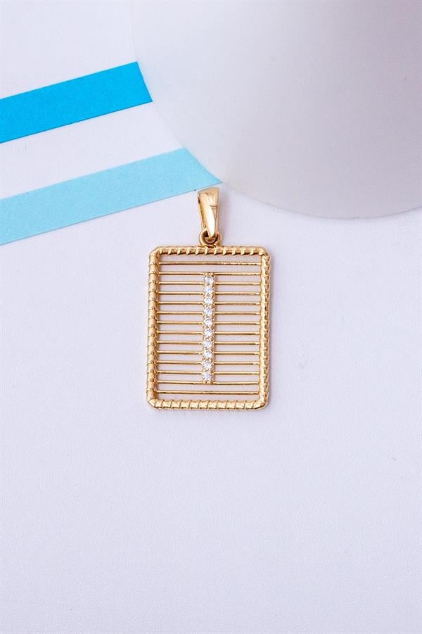 14 Ayar Altın I Harf Telli Taşlı Kolye Ucu