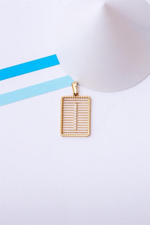 14 Ayar Altın I Harf Telli Taşlı Kolye Ucu