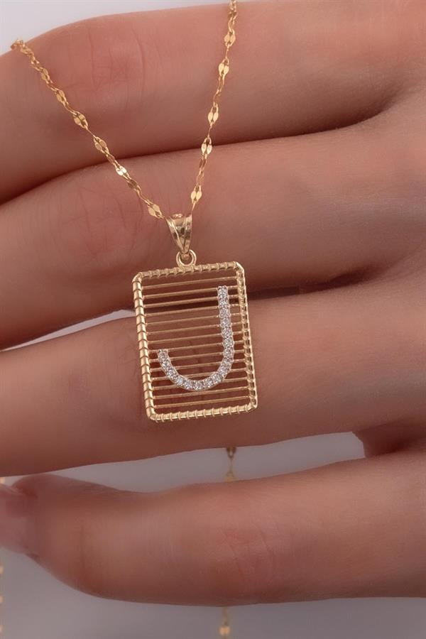 14K Solid Gold J Letter Wire Stone Necklace