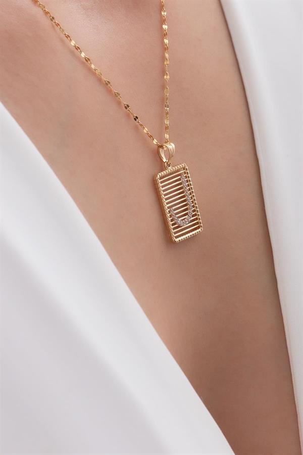 14K Solid Gold J Letter Wire Stone Necklace