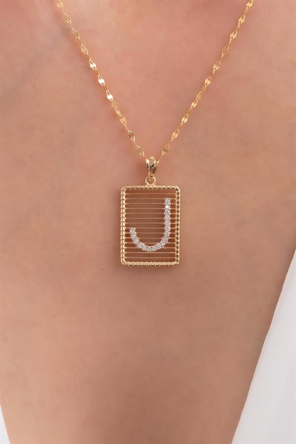 14K Solid Gold J Letter Wire Stone Necklace