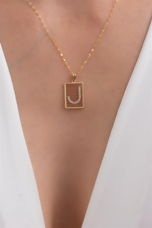 14K Solid Gold J Letter Wire Stone Necklace