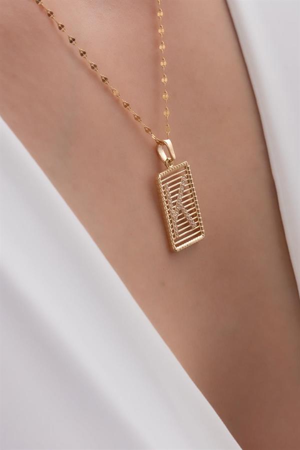 14K Solid Gold K Letter Necklace with Stones